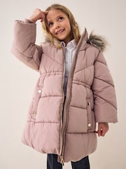 Toffee Pink Shower Resistant Faux Fur Trim Padded Coat (3-16yrs) - Image 3 of 7