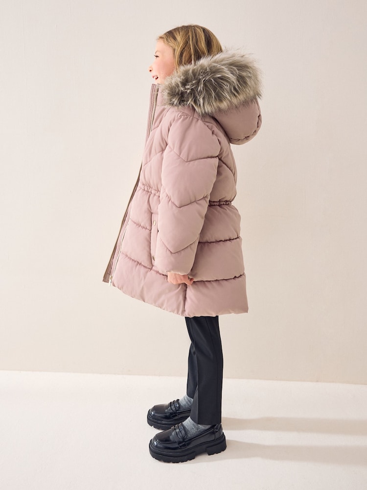 Toffee Pink Shower Resistant Faux Fur Trim Padded Coat (3-16yrs) - Image 5 of 11