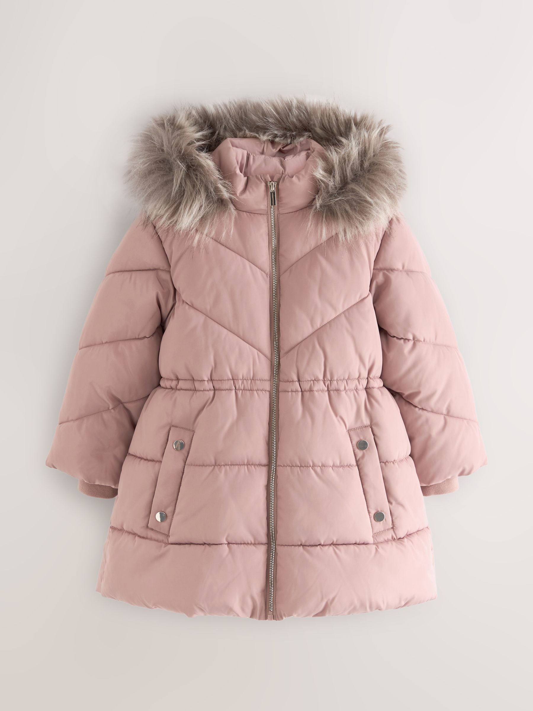Buy Toffee Pink Shower Resistant Faux Fur Trim Padded Coat (3