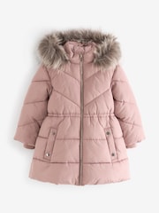 Toffee Pink Shower Resistant Faux Fur Trim Padded Coat (3-16yrs) - Image 8 of 11
