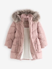Toffee Pink Shower Resistant Faux Fur Trim Padded Coat (3-16yrs) - Image 9 of 11