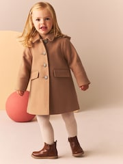 Camel Single Breasted Hooded Coat with Wool (3mths-10yrs) - Image 1 of 11