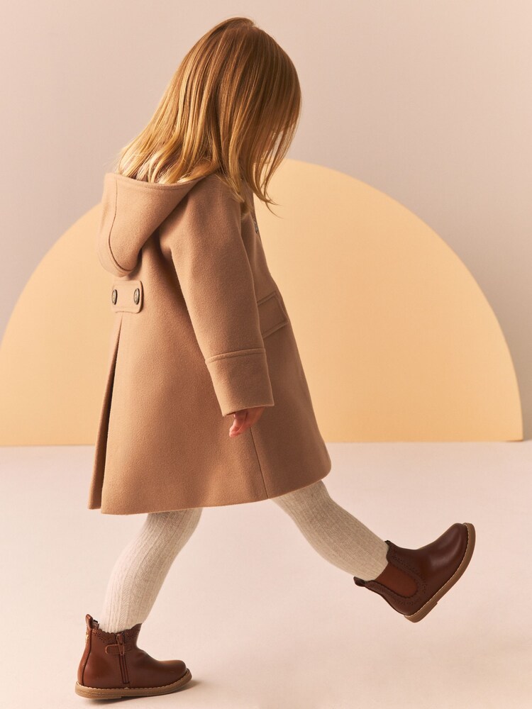 Buy Camel Single Breasted Hooded Coat with Wool (3mths-10yrs) from