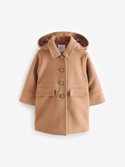 Camel Single Breasted Hooded Coat with Wool (3mths-10yrs) - Image 7 of 11