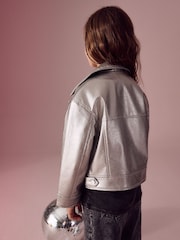 فضي - PU Biker Jacket (3-16yrs) - Image 1 of 10