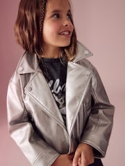 فضي - PU Biker Jacket (3-16yrs) - Image 2 of 10