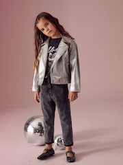 فضي - PU Biker Jacket (3-16yrs) - Image 5 of 10