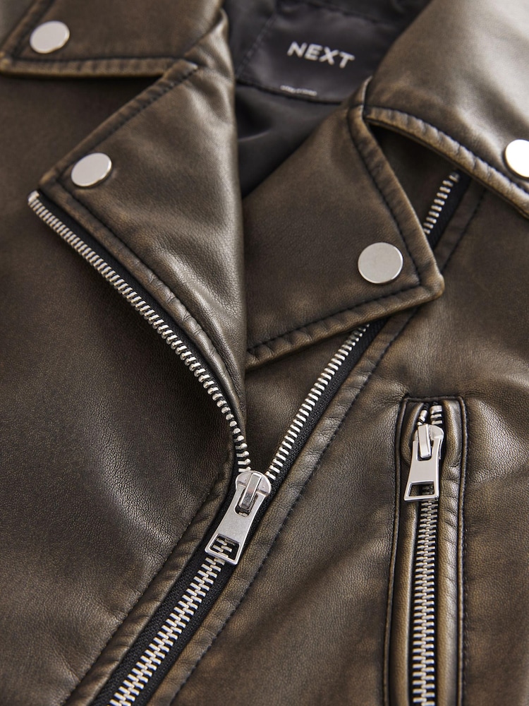 Black/Brown PU Biker Jacket (3-16yrs) - Image 7 of 7