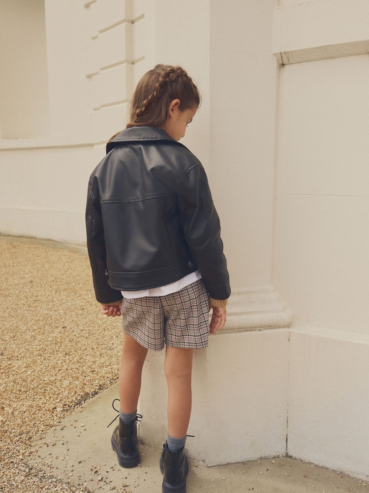 Black/Brown PU Biker Jacket (3-16yrs) - Image 1 of 7