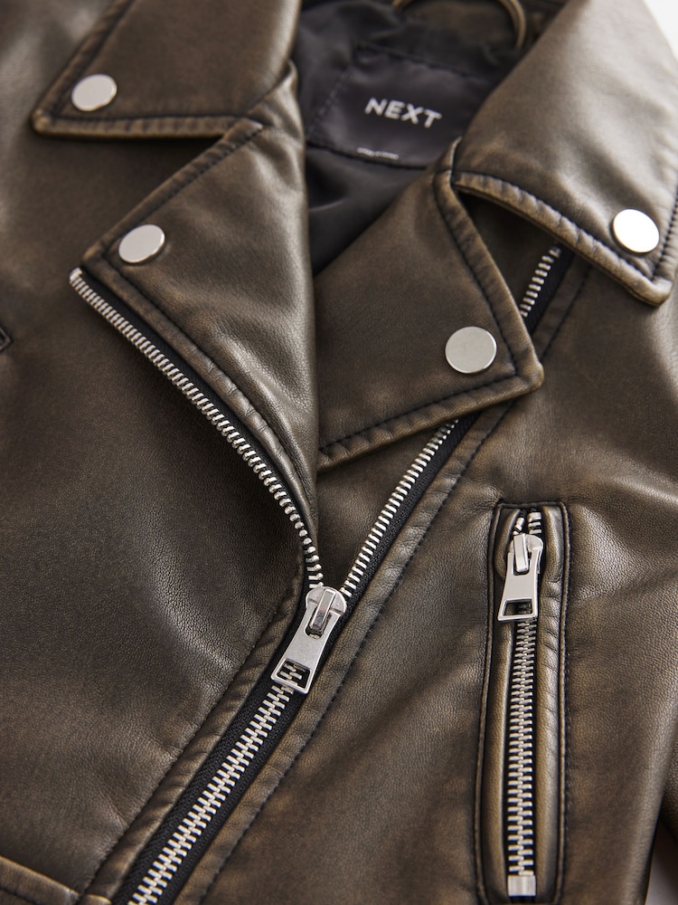 Black/Brown PU Biker Jacket (3-16yrs) - Image 2 of 7