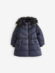 Navy Shower Resistant Faux Fur Trim Padded Coat (3-16yrs) - Image 2 of 5