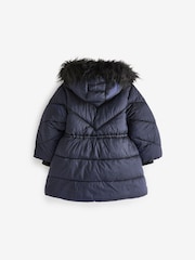 Navy Shower Resistant Faux Fur Trim Padded Coat (3-16yrs) - Image 3 of 5
