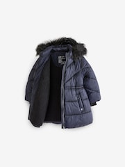 Navy Shower Resistant Faux Fur Trim Padded Coat (3-16yrs) - Image 4 of 5