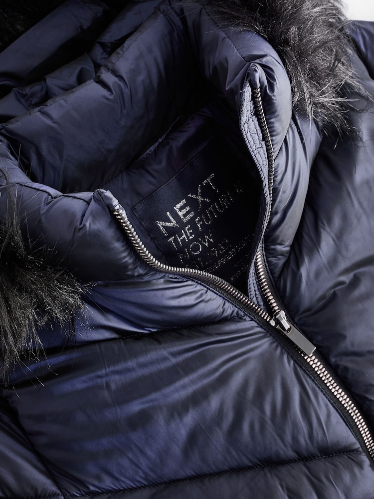 Navy Shower Resistant Faux Fur Trim Padded Coat (3-16yrs) - Image 5 of 5