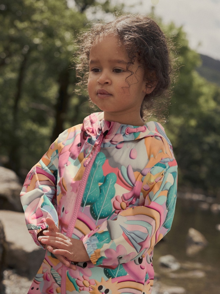 Pink Zip Lined Hooded Waterproof Printed Puddlesuit (3mths-7yrs) - Image 2 of 6