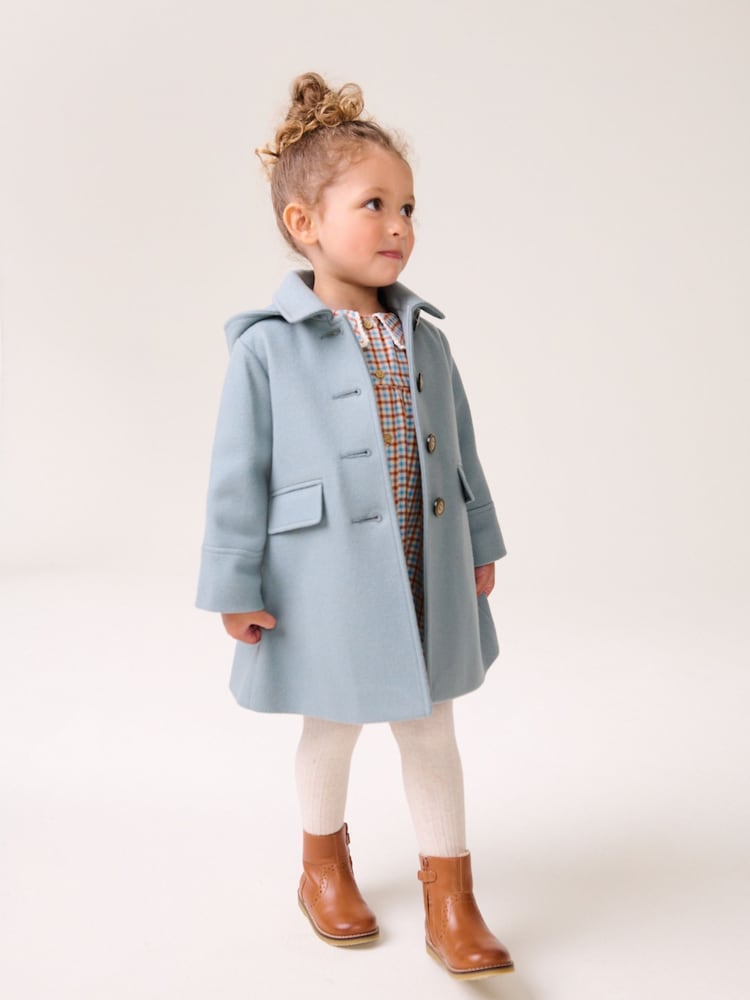 Mint Green Single Breasted Hooded Coat with Wool (3mths-10yrs) - Image 1 of 10