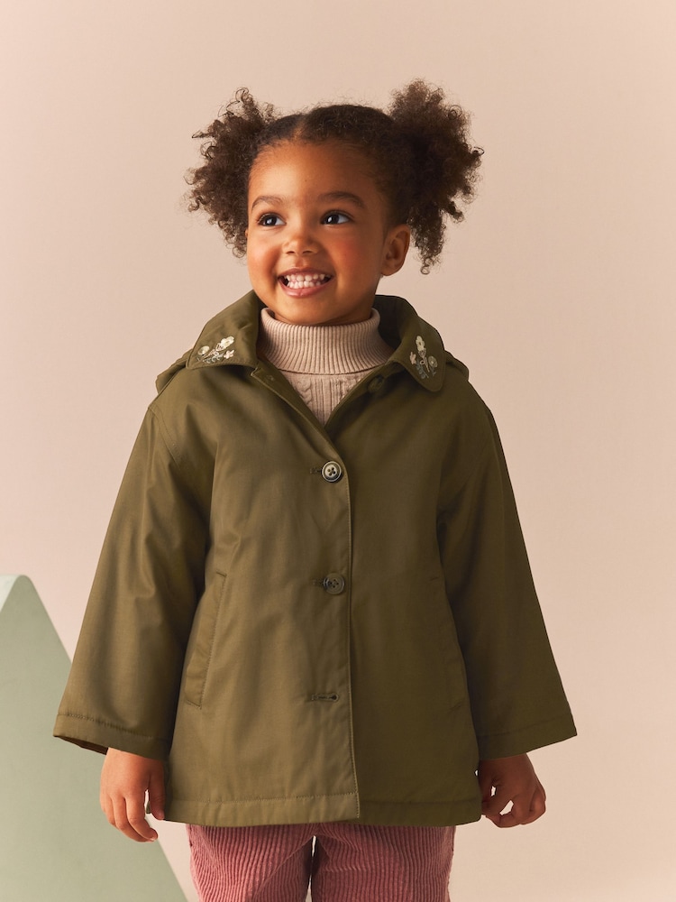 Khaki Green Embroidered Collar Shower Resistant Wadded Coat (3mths-7yrs) - Image 1 of 10