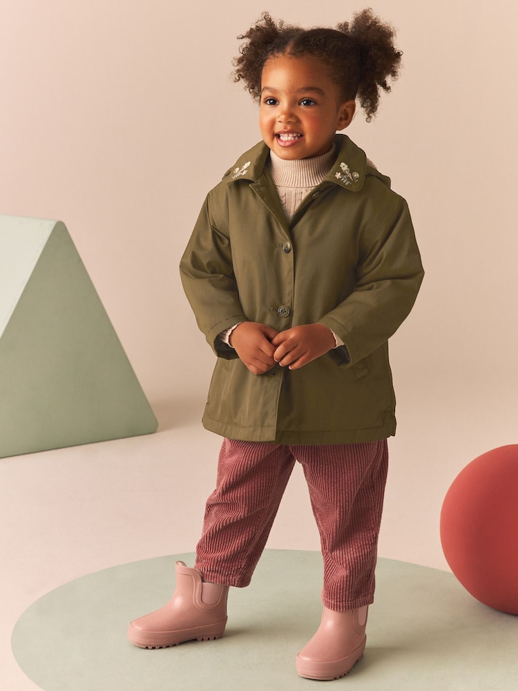 Khaki Green Embroidered Collar Shower Resistant Wadded Coat (3mths-7yrs) - Image 2 of 10
