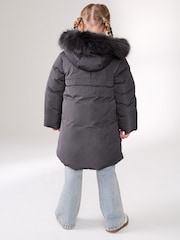 Charcoal Grey Shower Resistant Faux Fur Trim Padded Coat (3-16yrs) - Image 2 of 13