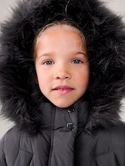 Charcoal Grey Shower Resistant Faux Fur Trim Padded Coat (3-16yrs) - Image 4 of 13
