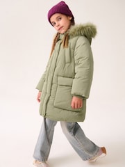 Green Shower Resistant Faux Fur Trim Padded Coat (3-16yrs) - Image 1 of 9