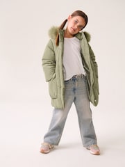 Green Shower Resistant Faux Fur Trim Padded Coat (3-16yrs) - Image 2 of 9