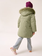 Green Shower Resistant Faux Fur Trim Padded Coat (3-16yrs) - Image 3 of 9