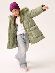 Green Shower Resistant Faux Fur Trim Padded Coat (3-16yrs) - Image 4 of 9