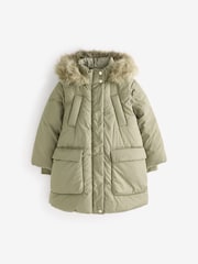 Green Shower Resistant Faux Fur Trim Padded Coat (3-16yrs) - Image 5 of 9