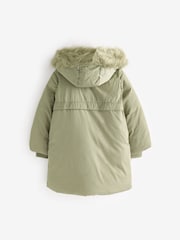 Green Shower Resistant Faux Fur Trim Padded Coat (3-16yrs) - Image 6 of 9