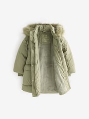 Green Shower Resistant Faux Fur Trim Padded Coat (3-16yrs) - Image 7 of 9