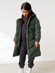 Khaki Green Longer Length Shower Resistant Faux Fur Lined Hooded Padded Coat (3-16yrs) - Image 1 of 10
