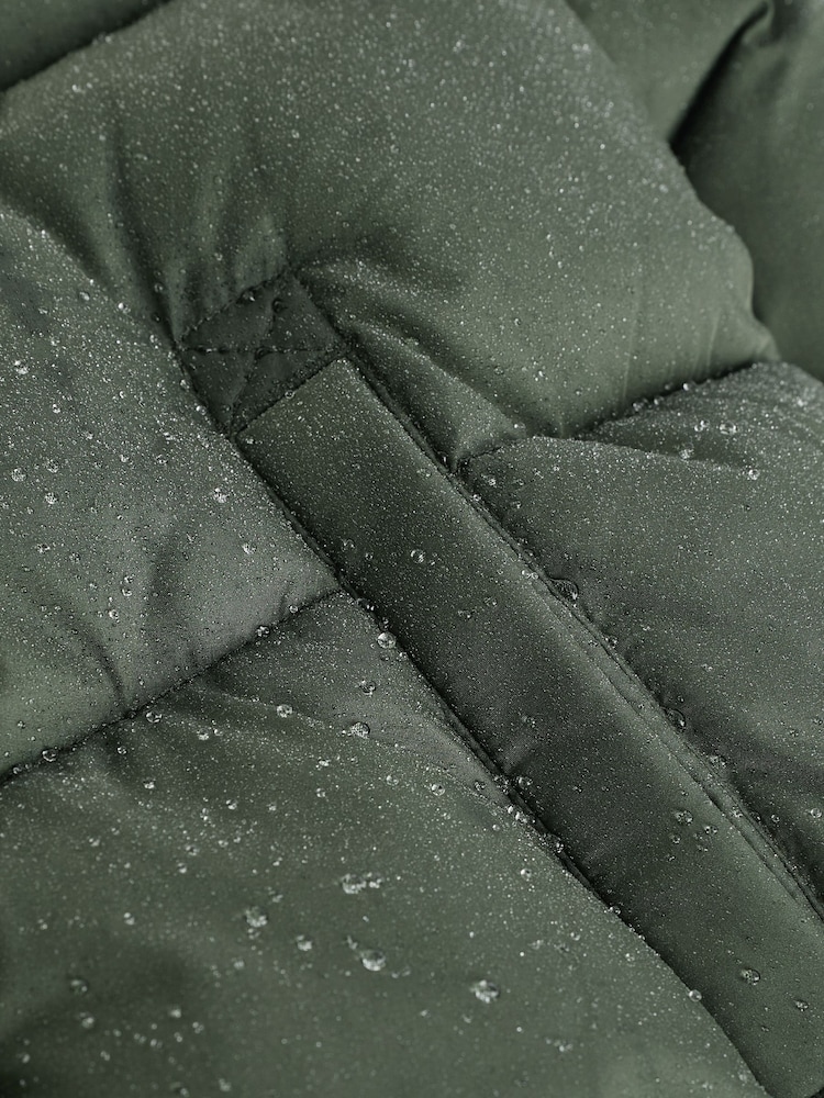 Khaki Green Longer Length Shower Resistant Faux Fur Lined Hooded Padded Coat (3-16yrs) - Image 10 of 10