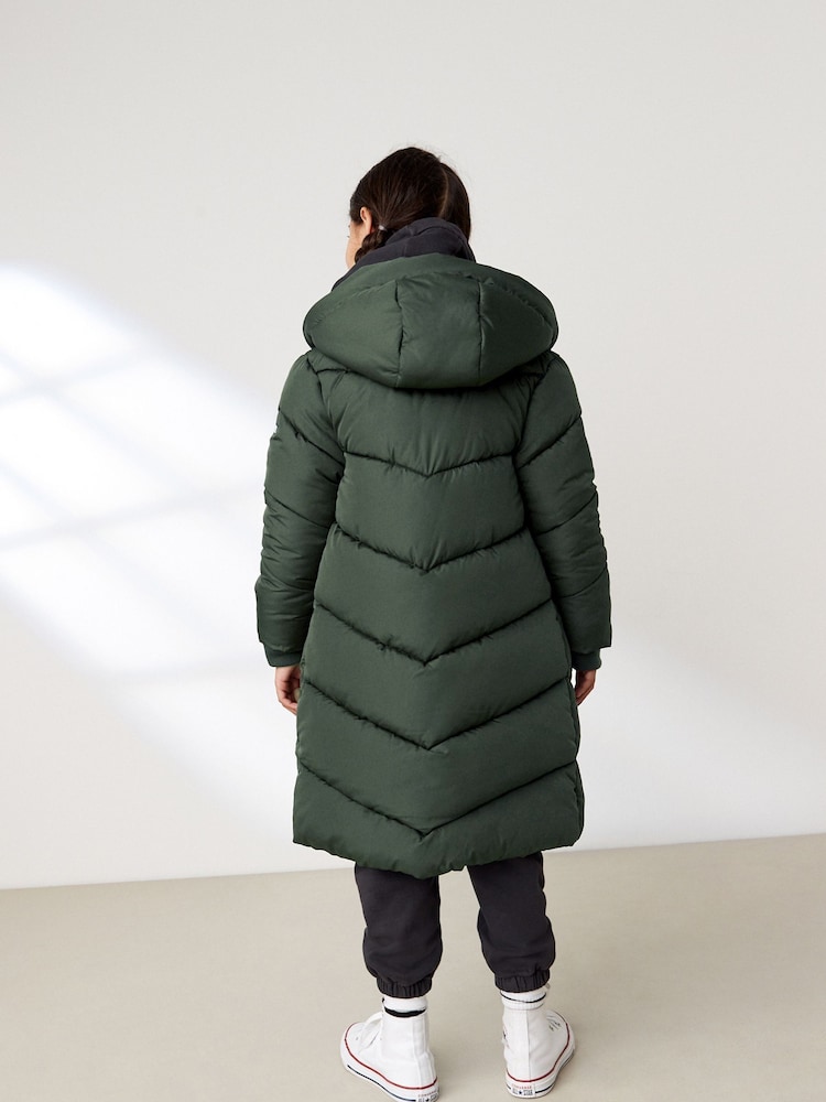 Khaki Green Longer Length Shower Resistant Faux Fur Lined Hooded Padded Coat (3-16yrs) - Image 2 of 10