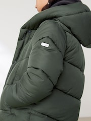 Khaki Green Longer Length Shower Resistant Faux Fur Lined Hooded Padded Coat (3-16yrs) - Image 3 of 10