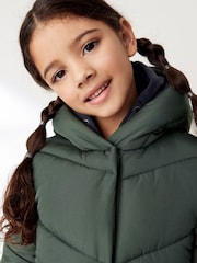 Khaki Green Longer Length Shower Resistant Faux Fur Lined Hooded Padded Coat (3-16yrs) - Image 5 of 10