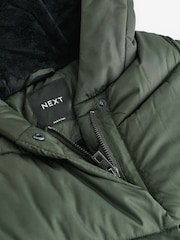 Khaki Green Longer Length Shower Resistant Faux Fur Lined Hooded Padded Coat (3-16yrs) - Image 9 of 10