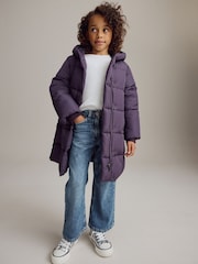 Purple Regular Length Shower Resistant Fur Lined Hooded Padded Coat (3-16yrs) - Image 1 of 11