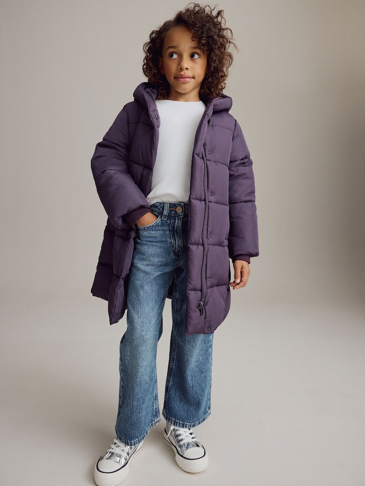 Purple Regular Length Shower Resistant Fur Lined Hooded Padded Coat (3-16yrs) - Image 1 of 11