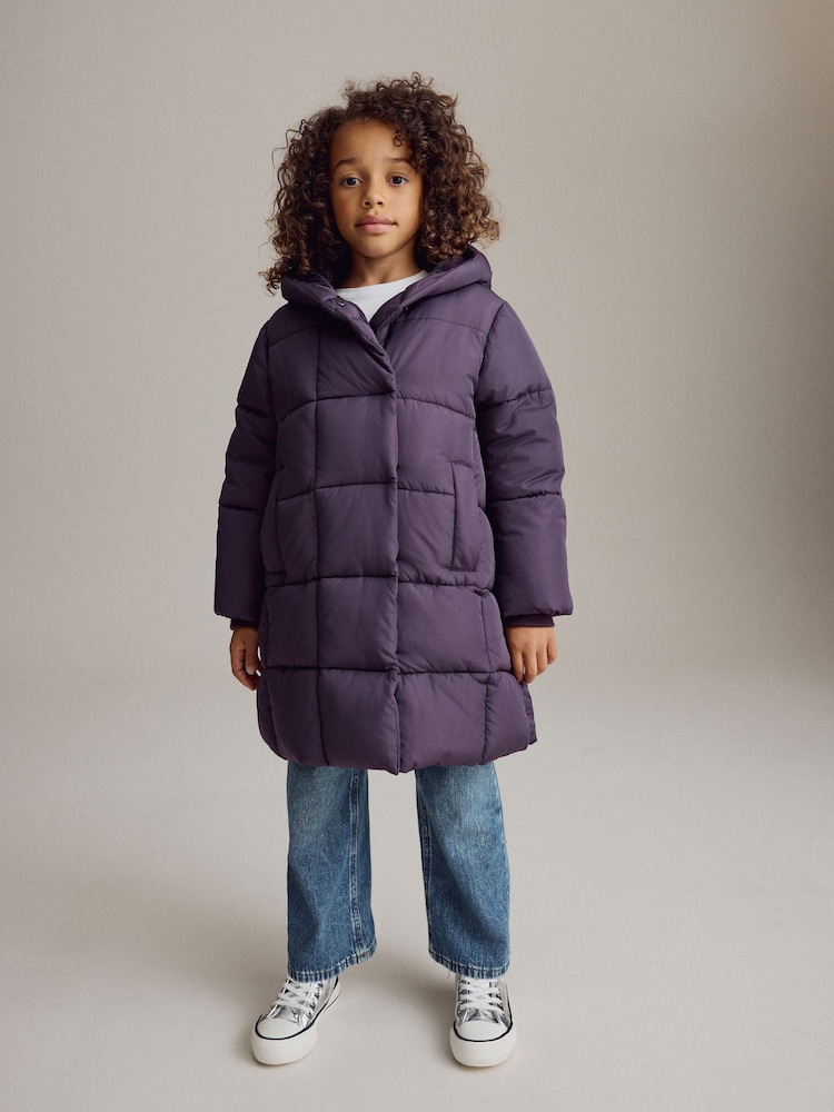 Purple Regular Length Shower Resistant Fur Lined Hooded Padded Coat (3-16yrs) - Image 2 of 11