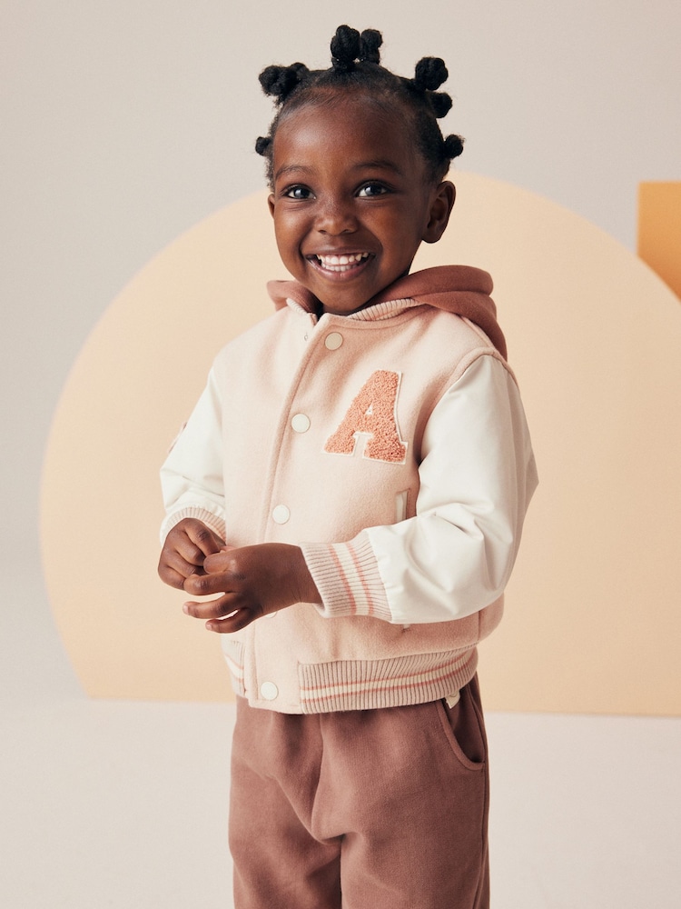Neutral Varsity Bomber Jacket With Wool (3mths-7yrs) - Image 1 of 9