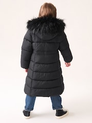 Black Shower Resistant Faux Fur Trim Double Layer Padded Coat (3-16yrs) - Image 3 of 10