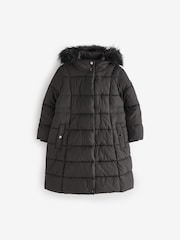 Black Shower Resistant Faux Fur Trim Double Layer Padded Coat (3-16yrs) - Image 5 of 10