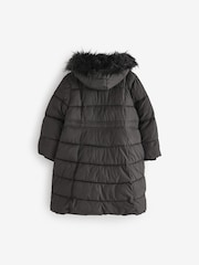 Black Shower Resistant Faux Fur Trim Double Layer Padded Coat (3-16yrs) - Image 6 of 10
