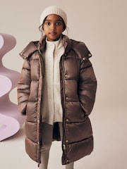 Chocolate Shower Resistant Two Tone Shine Padded Coat (3-16yrs) - Image 1 of 11