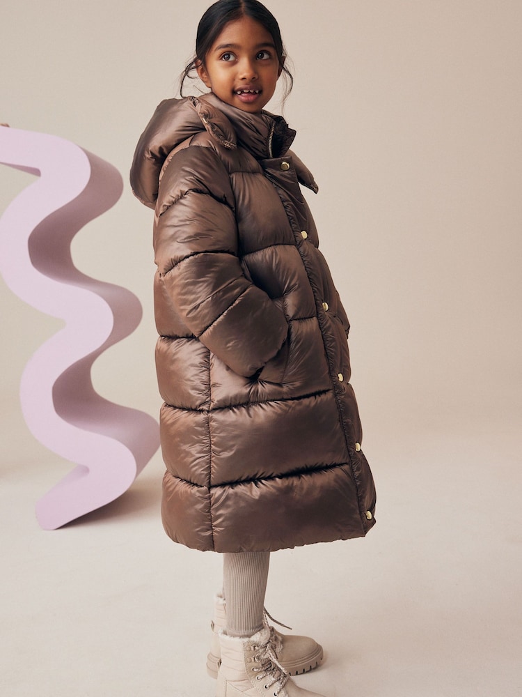 Chocolate Shower Resistant Two Tone Shine Padded Coat (3-16yrs) - Image 2 of 11