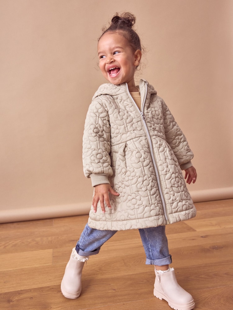 Sage Green Flower Hooded Shower Resistant Lined Quilted Coat (3mths-7yrs) - Image 1 of 11
