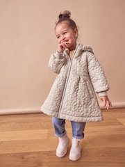 Sage Green Flower Hooded Shower Resistant Lined Quilted Coat (3mths-7yrs) - Image 2 of 11