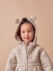 Sage Green Flower Hooded Shower Resistant Lined Quilted Coat (3mths-7yrs) - Image 6 of 11