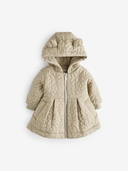Sage Green Flower Hooded Shower Resistant Lined Quilted Coat (3mths-7yrs) - Image 7 of 11